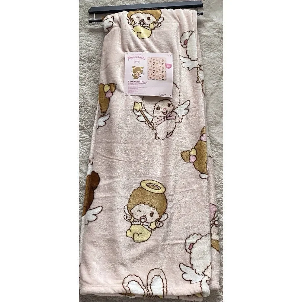 Monchhichi Love Happy Angel Pink Soft Plush Throw Blanket 50”x70” VIRAL NEW